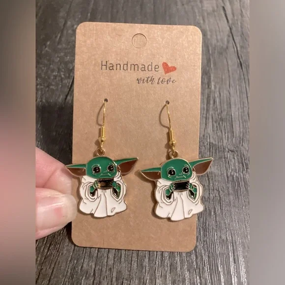 Hand Crafted Star Wars Grogu Pair of Earrings - Picture 2 of 3